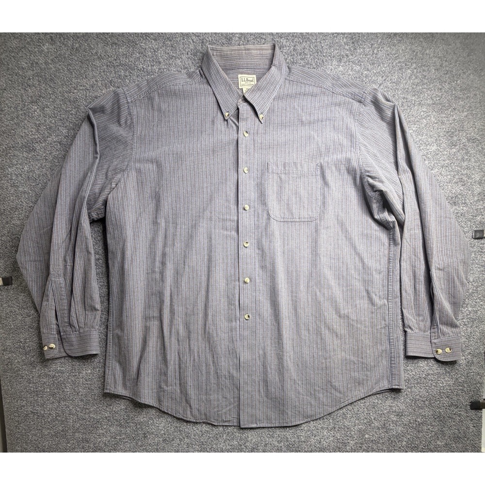 L.L. Bean Blue & Brown Plaid Long Sleeve Button Down Shirt 0 DUD8 Men's Size XXL
